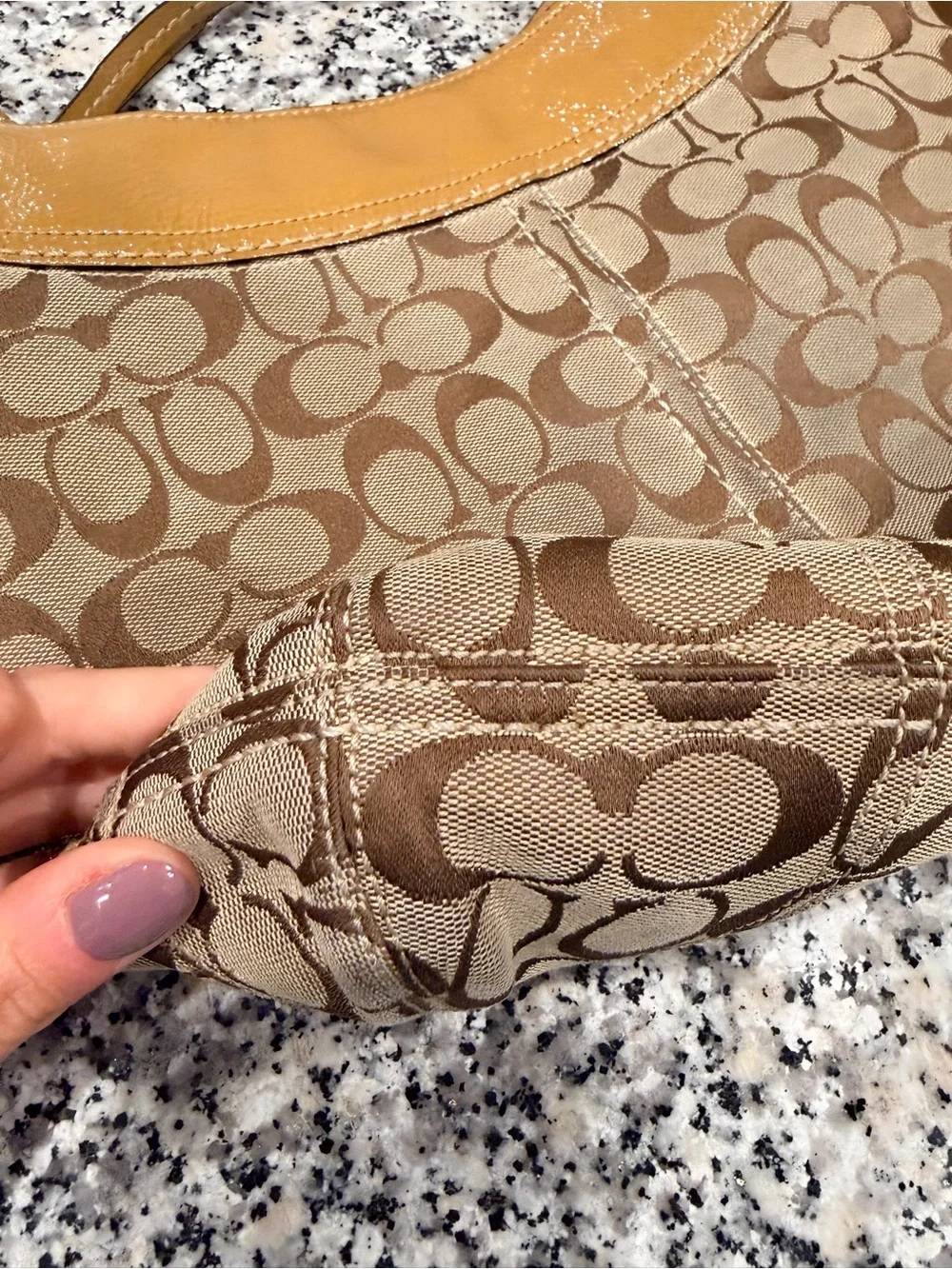 Coach Signature Canvas Shoulder Bag in Brown and Gold